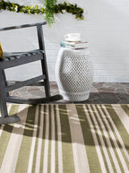 Safavieh Courtyard Collection Accent Rug - 4' X 5'7'', Green & Beige, Stripe Design, Non-Shedding & Easy Care, Indoor/Outdoor &