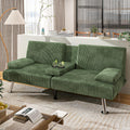 Shahoo Modern Upholstered Convertible Folding Futon Sofa Bed With Removable Armrests, Metal Legs, 2 Cup Holders For Living Room, Green