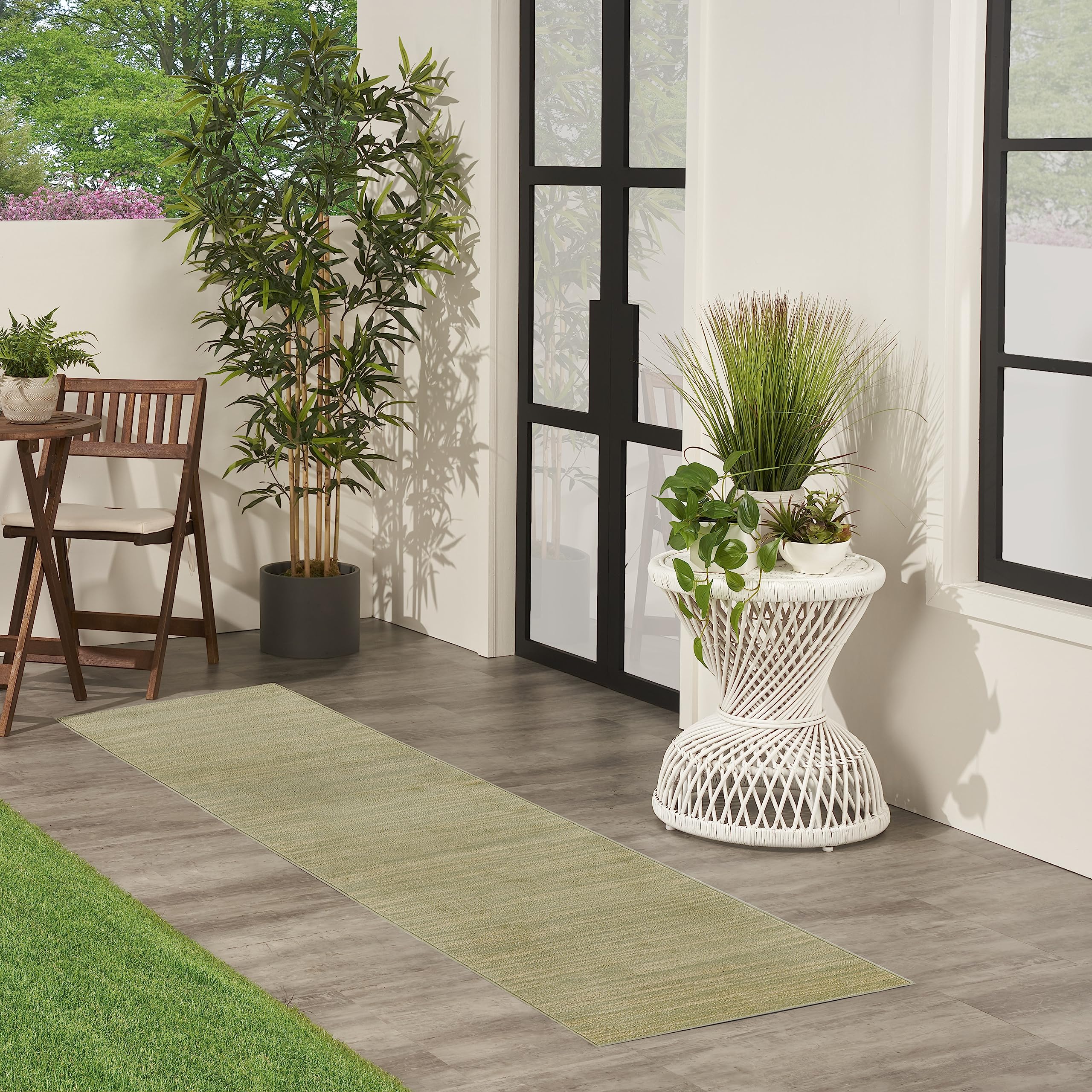 Nourison Essentials Indoor/Outdoor Green Gold 2'2' X 7'6 Area Rug, Easy Cleaning, Non Shedding, Bed Room, Living Room, Dining Room, Backyard, Deck, Patio (2X8)