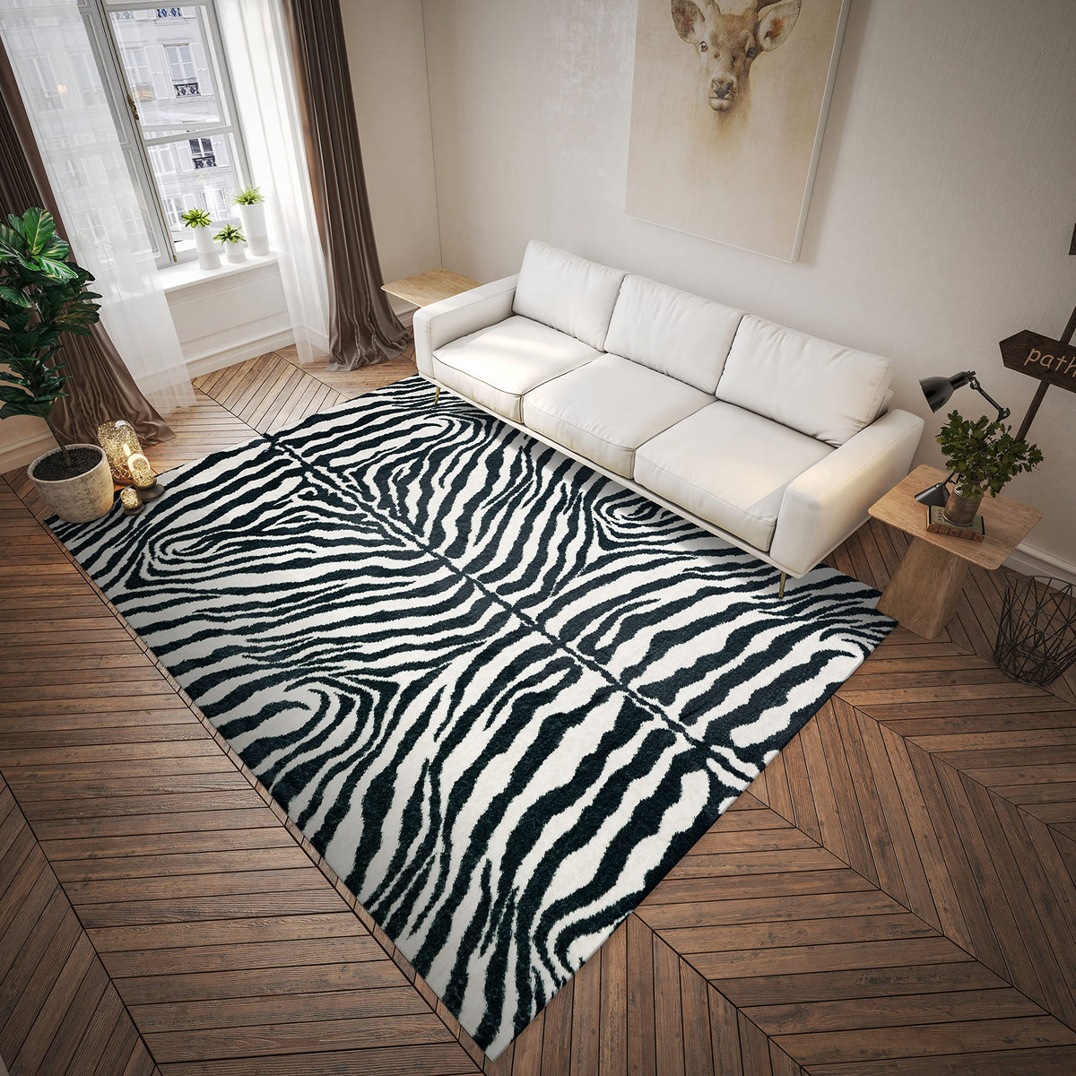 Dalyn Rugs Akina Zebra Animal Print Ak1 Faux Fur Ivory 5' X 7'6&quot;