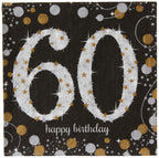 Sparkling Celebration 60Th Beverage Napkins (5'' X 5'') Packs Of 16 - Gold, Silver & Black Elegance - Perfect For 60Th Birthday