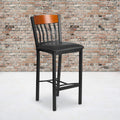 2 Pk. Vertical Back Black Metal and Cherry Wood Barstool with Black Vinyl Seat
