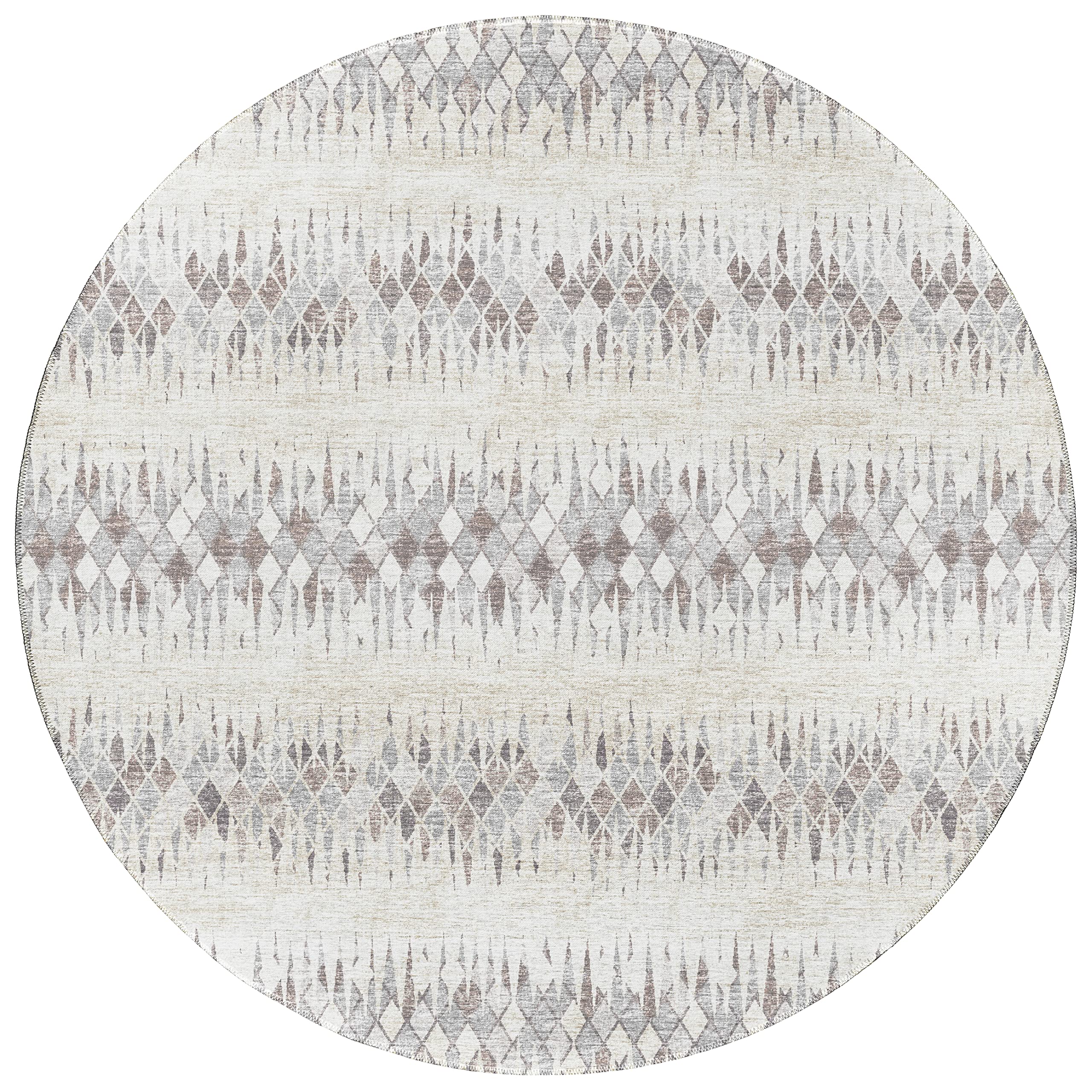 Addison Rugs Rylee Ary35 Beige Washable 8' X 8' Indoor Outdoor Round Rug, Easy Clean, Machine Washable, Non Shedding, Bedroom, Entry, Living Room, Dining Room, Kitchen, Patio Rug