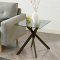 Modern Style Square Side Table with Tempered Glass Top and Metal Tubular Legs, Black 20   Dx20   Wx22   H