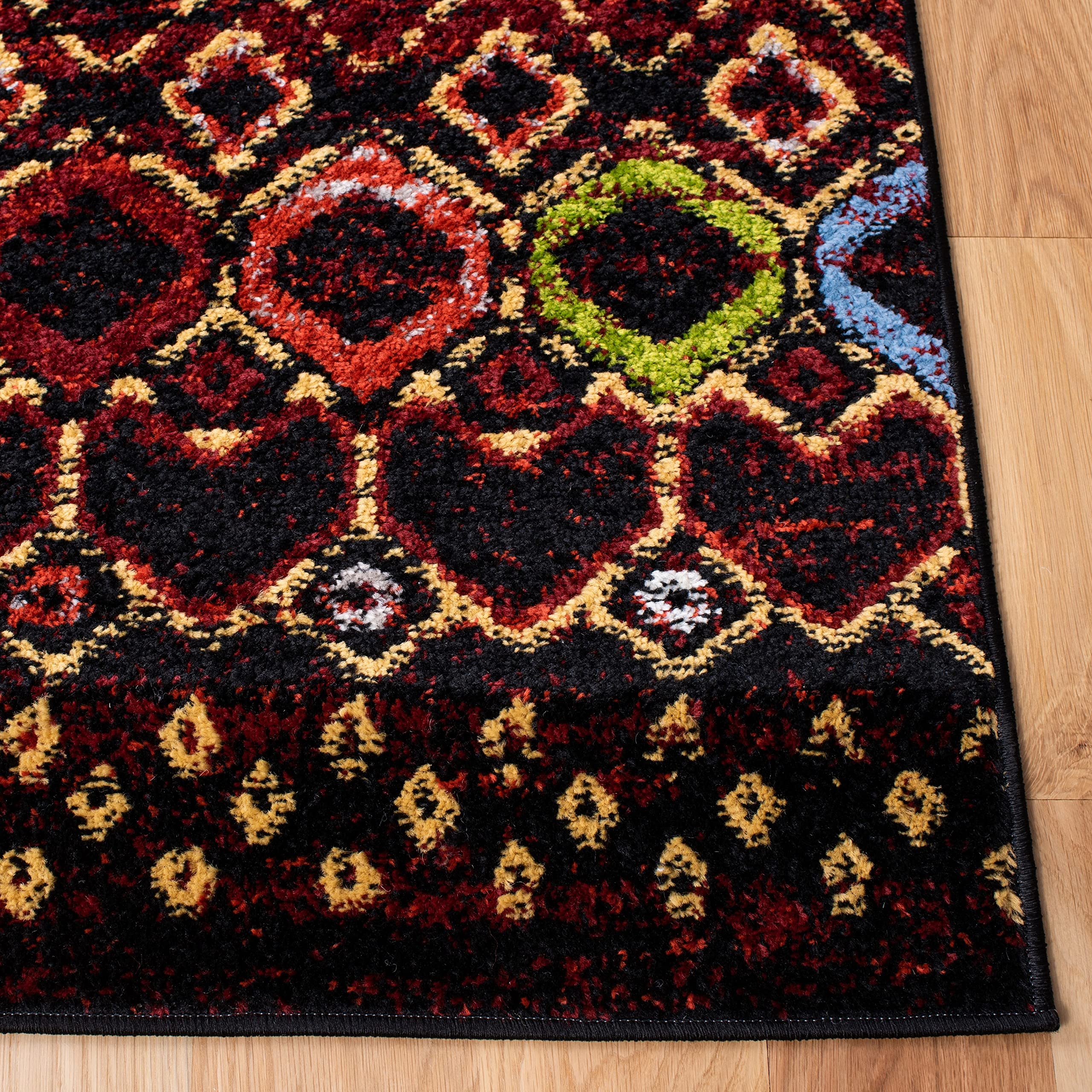 Safavieh Amsterdam Collection Runner Rug - 2'3'' X 10', Black & Multi, Moroccan Boho Design, Non-Shedding & Easy Care, Ideal For