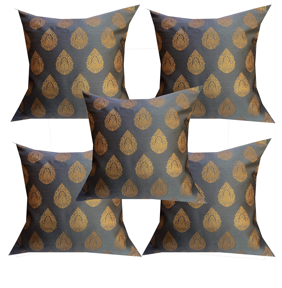 Pink Parrot Jacquard Art Silk Greycolour Throw Pillow Covers/Cushion Covers 18X18InchSet Of 5Co3