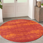 Nourison Essentials Indoor/Outdoor Solid Abstract Red 8' X Round Area Rug, Easy Cleaning, Non Shedding, Bed Room, Living Room, D