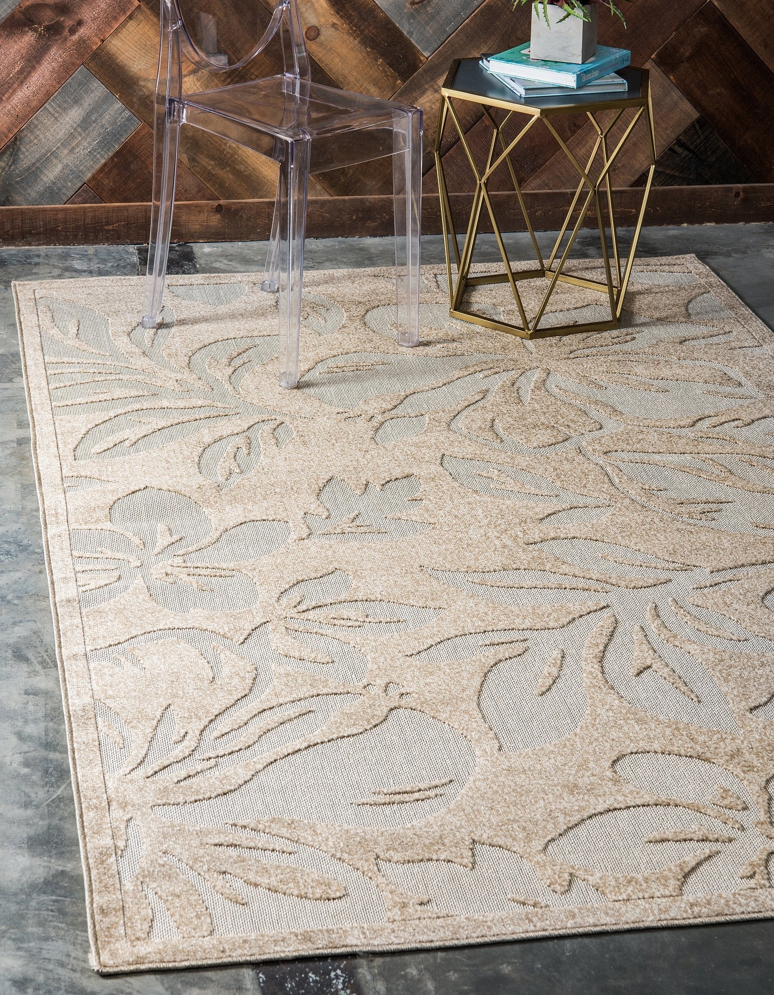 Unique Loom Outdoor Botanical Collection Area Rug - Jacksonville (5 1 x 8 Rectangle, Beige/ Light Brown)