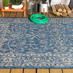 Jonathan Y Smb103A-9 Palazzo Vine And Border Textured Weave Indoor Outdoor Area Rug Coastal Bohemian Rustic Glam Easy Cleaning Bedroom Kitchen Backyard Patio Non Shedding, 9 X 12, Navy/Gray