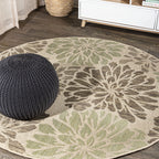 Jonathan Y Smb110A-5R Zinnia Modern Floral Textured Weave Indoor Outdoor Area Rug Bohemian Coastal Easy Cleaning Bedroom Kitchen Backyard Patio Non Shedding, 5' Round, Sage/Brown