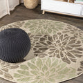 Jonathan Y Smb110A-9R Zinnia Modern Floral Textured Weave Sage/Brown 9' Round Indoor/Outdoor Area Rug, Pet Friendly, Non-Sheddin
