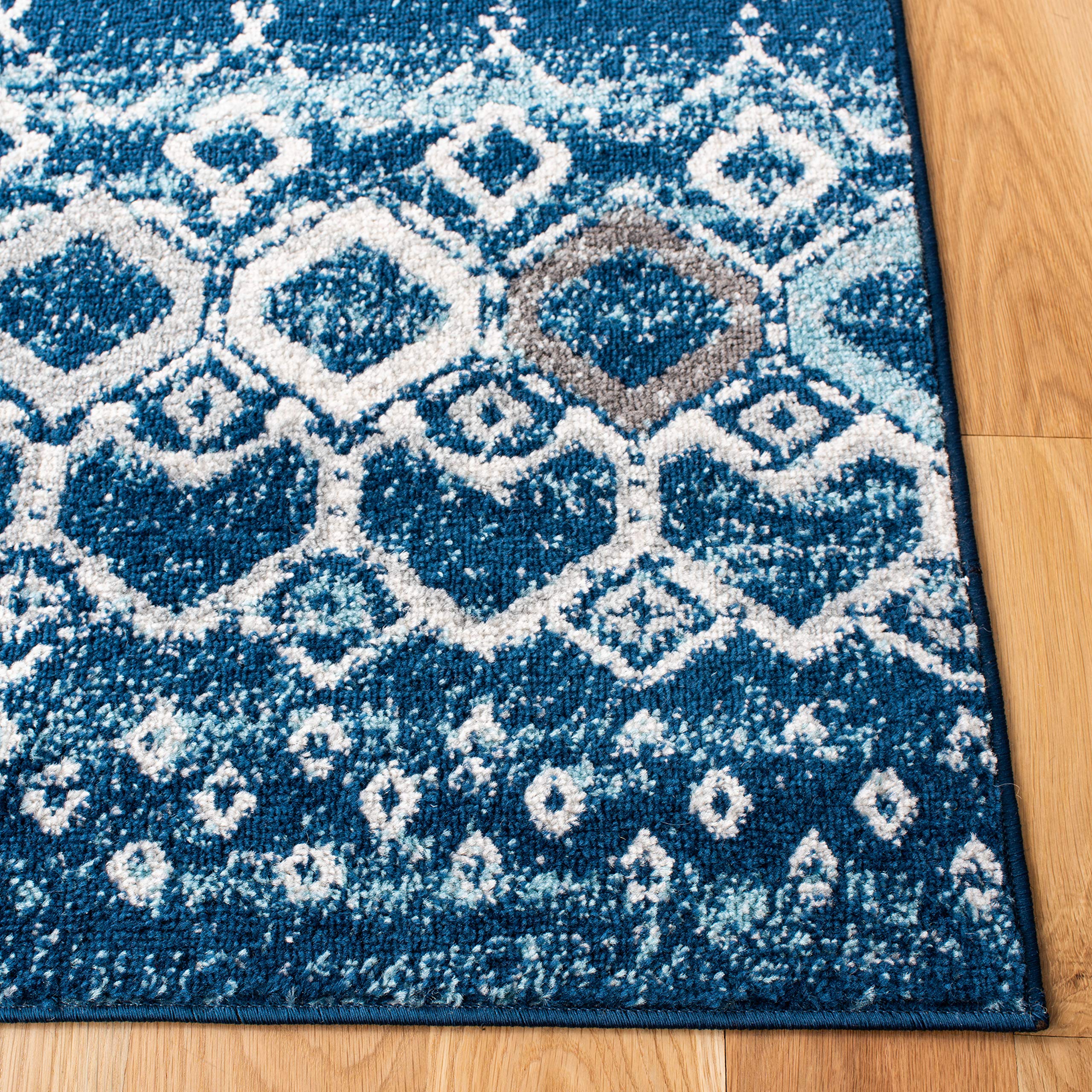 Safavieh Amsterdam Collection 3' Square Navy/Beige Ams108N Moroccan Boho Non-Shedding Entryway Living Room Foyer Bedroom Accent