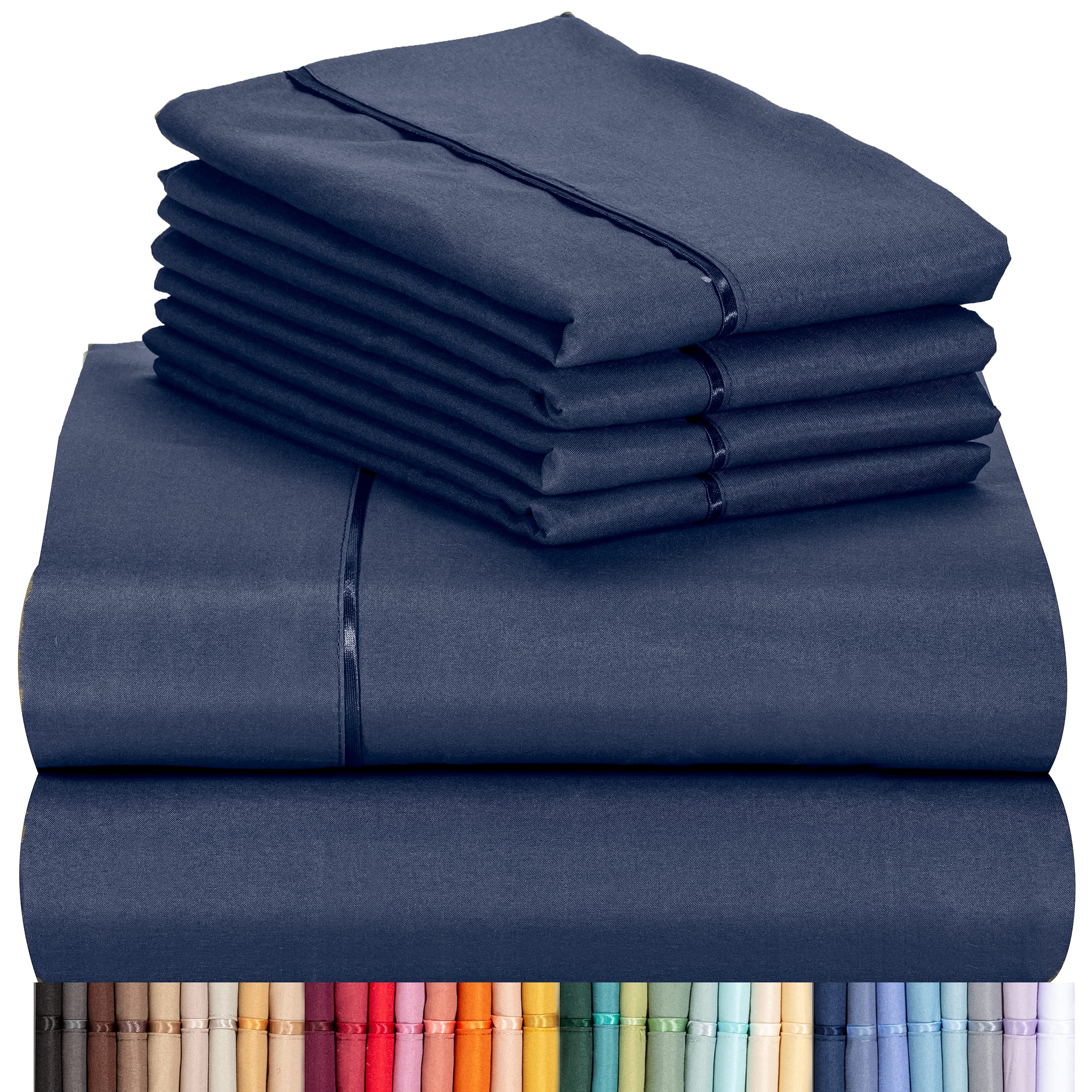Luxclub 6 Pc Sheet Set Sheets Deep Pockets 18' Eco Friendly Wrinkle Free Sheets Machine Washable Hotel Bedding Silky Soft - Nav