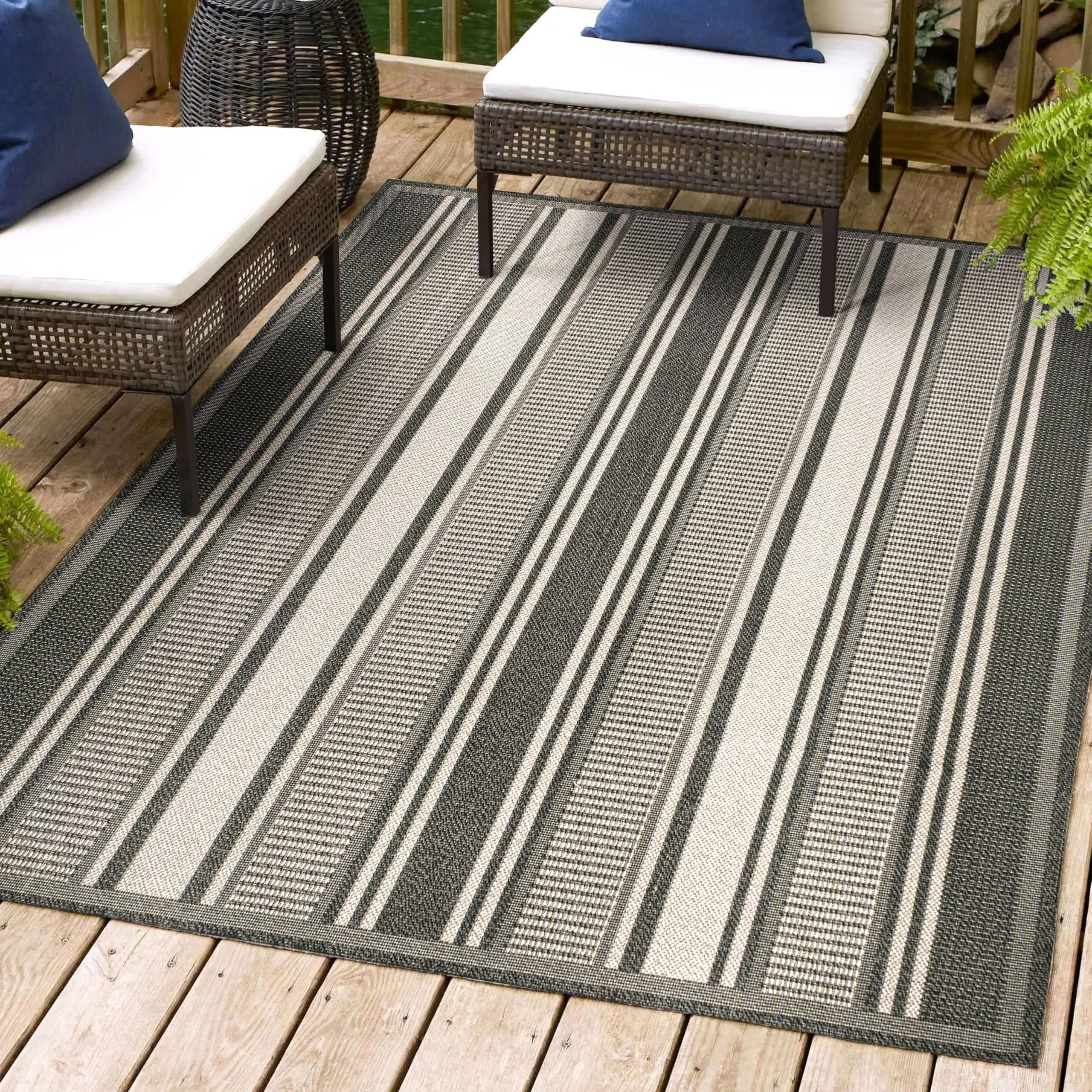 Jonathan Y Smb202B-4 Haynes Modern Double Stripe Indoor Outdoor Farmhouse Transitional Area Rug,High Traffic,Kitchen,Living Room
