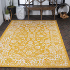Jonathan Y Smb100E-4 Tela Bohemian Textured Weave Floral Indoor Outdoor Area Rug, Coastal, Traditional, Transitional Easy Cleaning,Bedroom,Kitchen,Backyard,Patio,Non Shedding, Yellow/Cream, 4 X 6