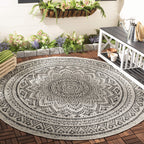 Safavieh Courtyard Collection 6'7' Round Light Grey/Black Cy8734 Indoor/ Outdoor Waterproof Easy Cleaning Patio Backyard Mudroom Area Rug