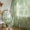 Sutuo Home Olive Green Lace Curtains For Bedroom Living Room 108 Inches Long 2 Panels, Sheer Panels Rose Floral Embroidery Ruffl