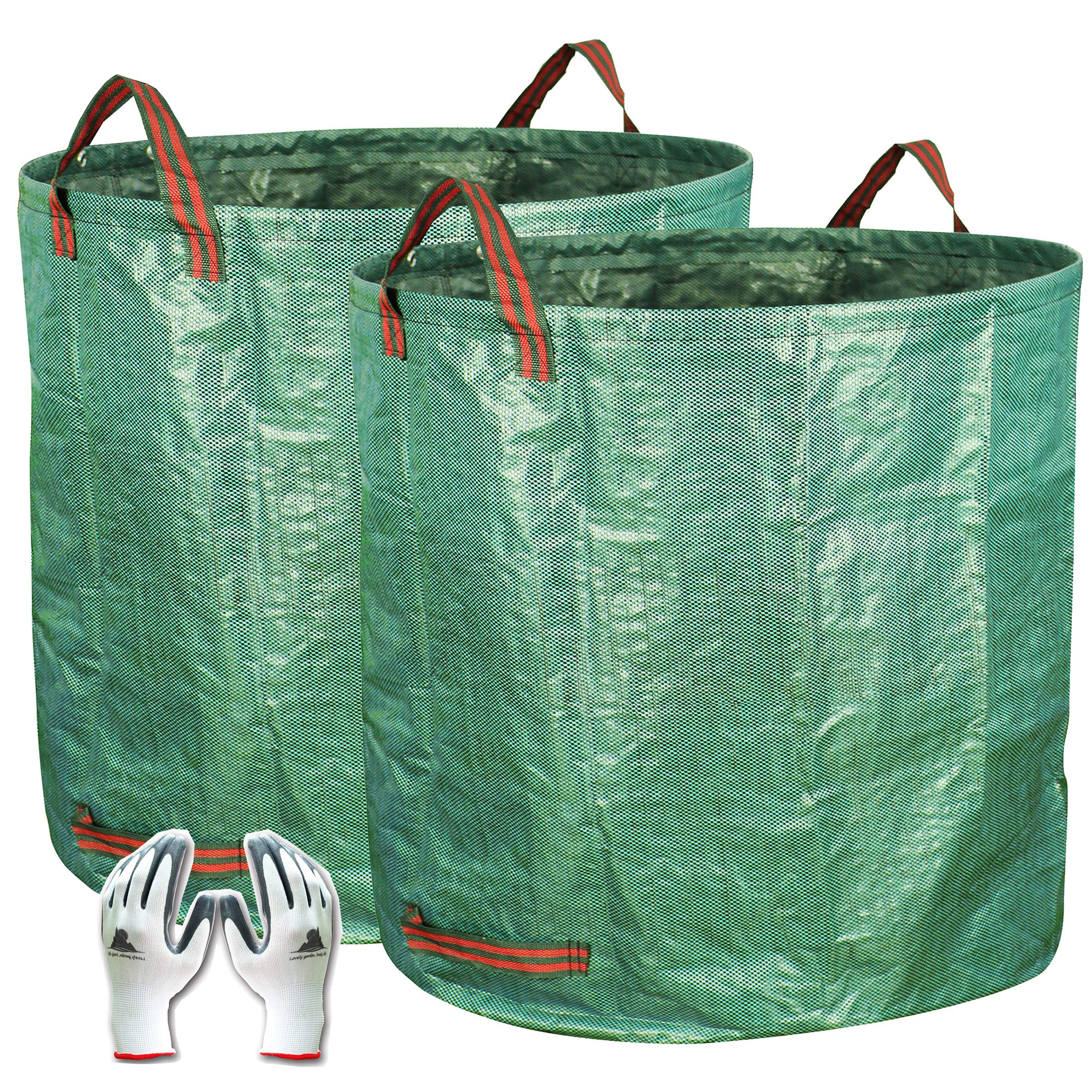 Gardzen 2-Pack 132 Gallons Gardening Bag With Double Bottom Layer - Extra Large Reuseable Heavy Duty Gardening Bags, Lawn Pool G