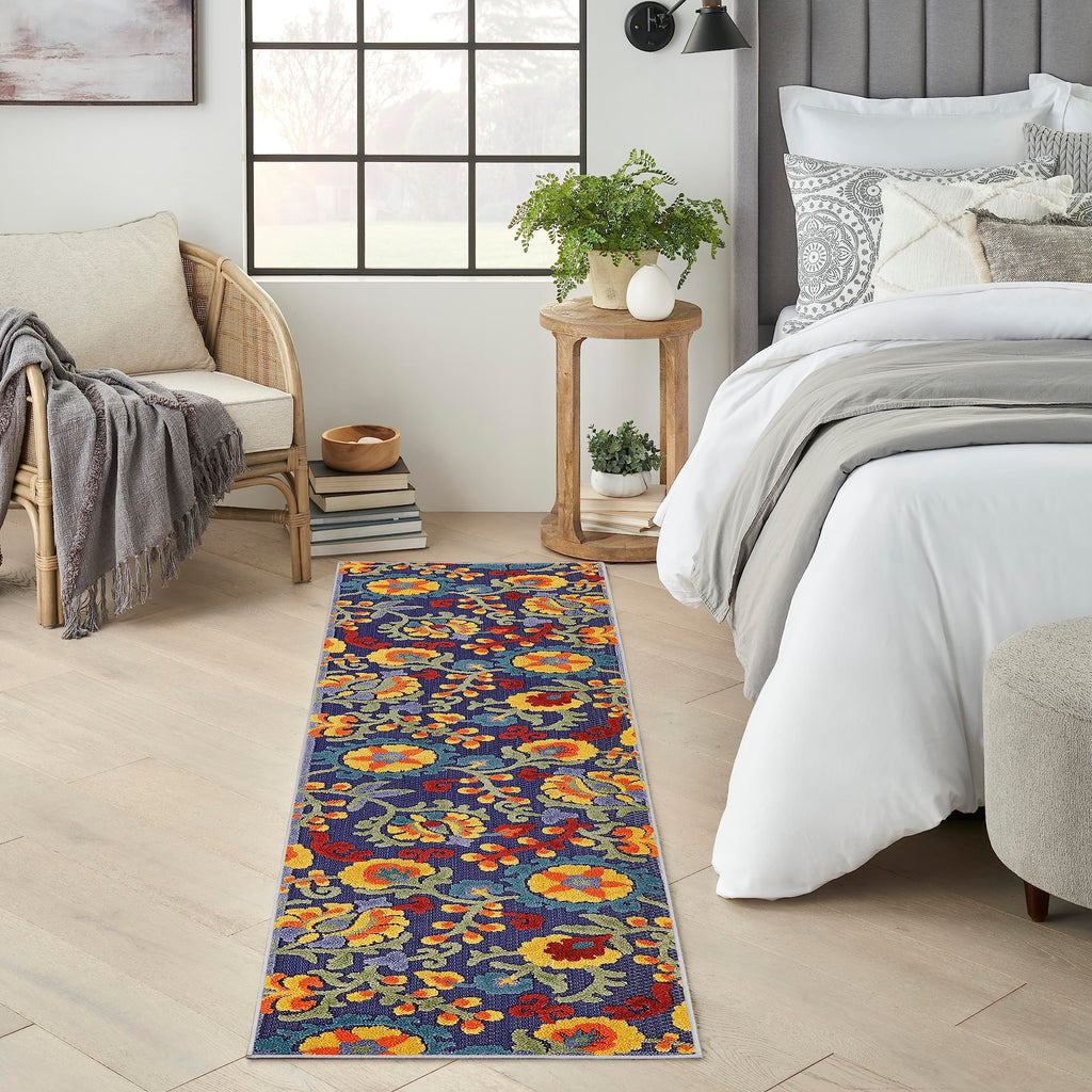 Nourison Aloha Indoor/Outdoor Navy Multicolor 2' X 6' Area Rug, Easy Cleaning, Non Shedding, Bed Room, Living Room, Dining Room, Backyard, Deck, Patio (2X6)