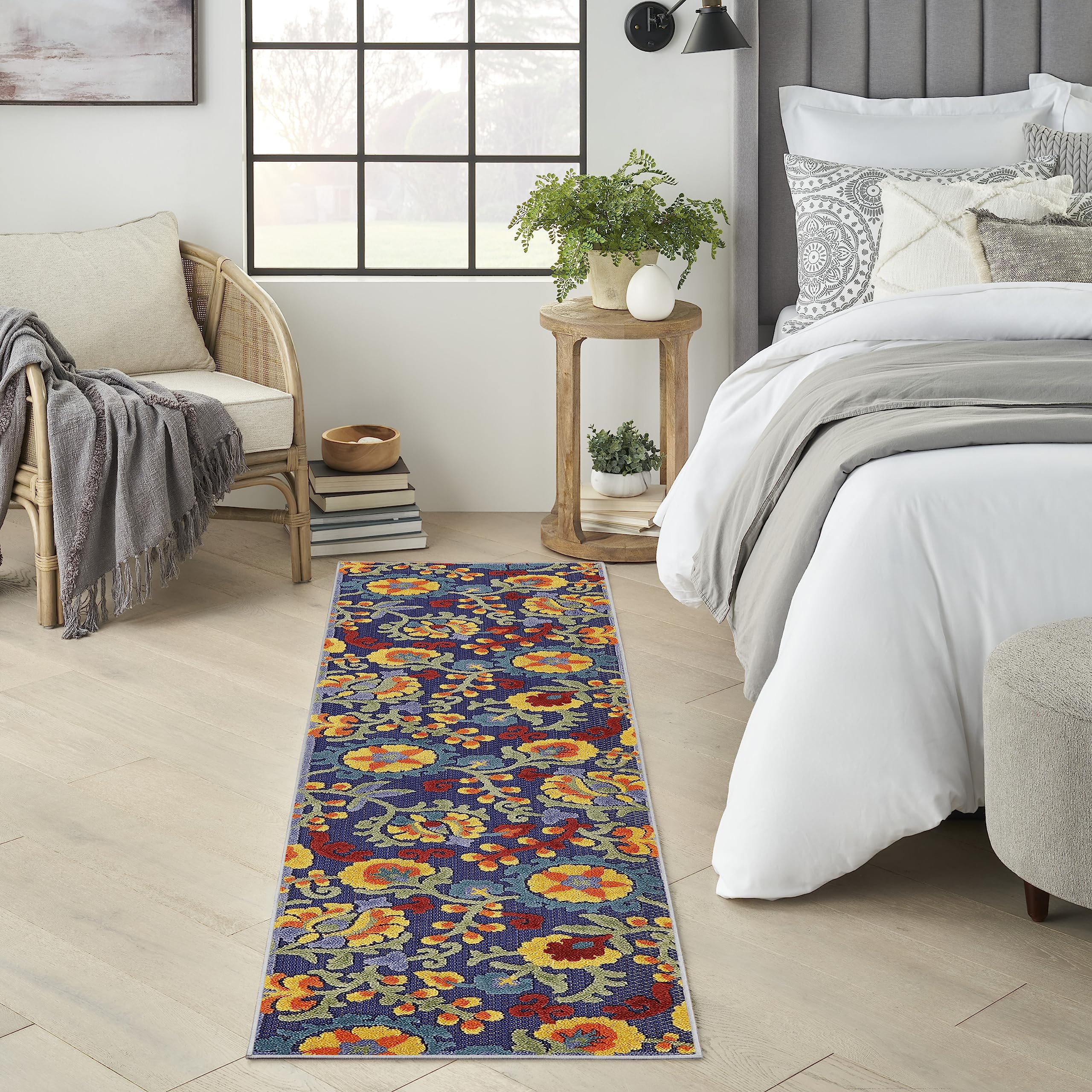 Nourison Aloha Indoor/Outdoor Navy Multicolor 2' X 6' Area Rug, Easy Cleaning, Non Shedding, Bed Room, Living Room, Dining Room, Backyard, Deck, Patio (2X6)