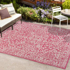 Jonathan Y Smb104E-5 Malta Bohemian Medallion Textured Weave Indoor Outdoor Area-Rug, Coastal Traditional Easy-Cleaning,Bedroom,Kitchen,Backyard,Patio,Non Shedding, 5 X 8, Fuchsia/Light Gray