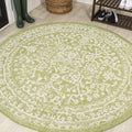 Jonathan Y Smb104D-5R Malta Bohemian Medallion Textured Weave Indoor Outdoor Area-Rug, Coastal Traditional Transitional Easy-Cleaning,Bedroom,Kitchen,Backyard,Patio,Non Shedding 5' Round, Green/Cream