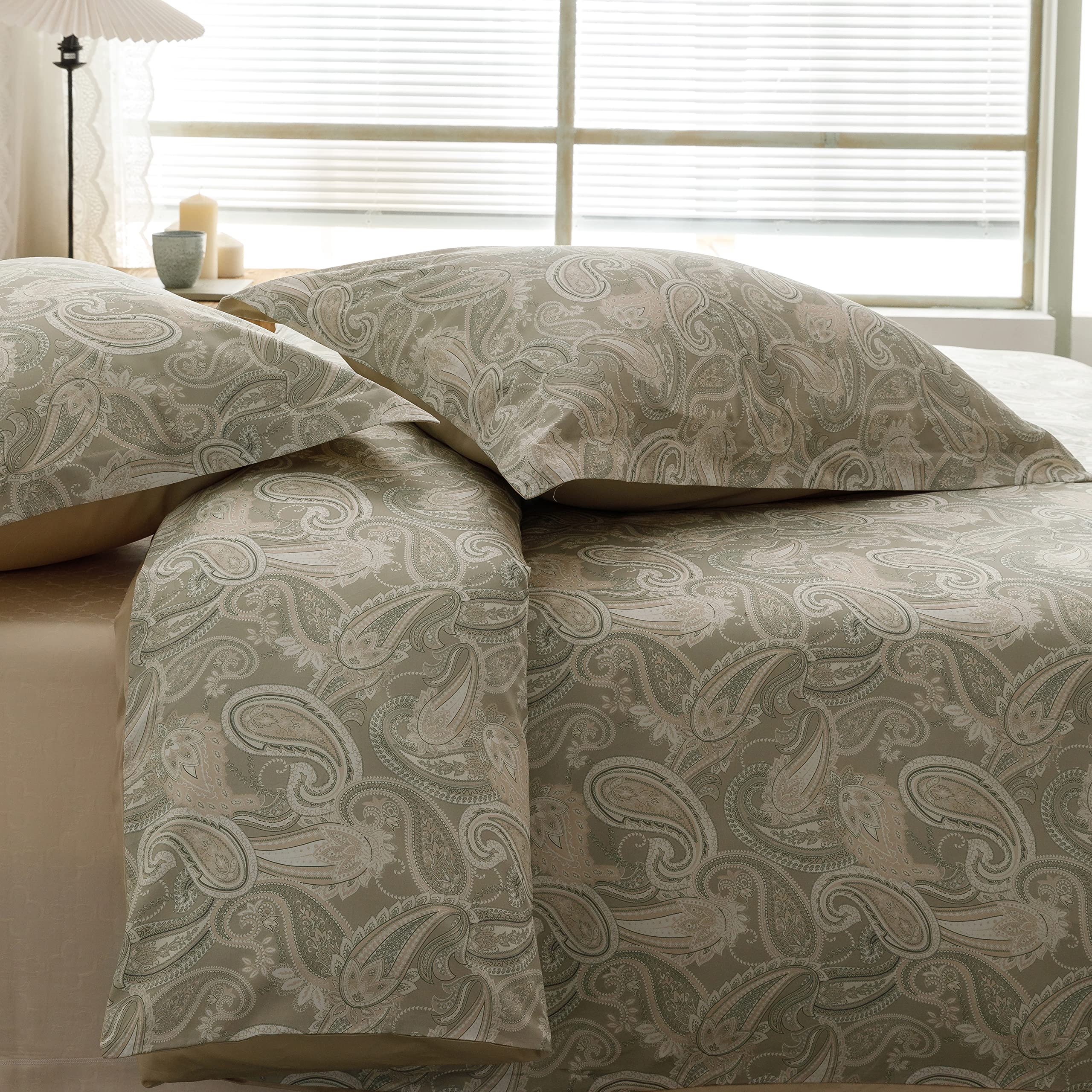 Heimenaogo Luxurious Egyptian Cotton Duvet Cover Set, California King Size Sateen Weave With Silky Soft Boho Style, Zipper Closu