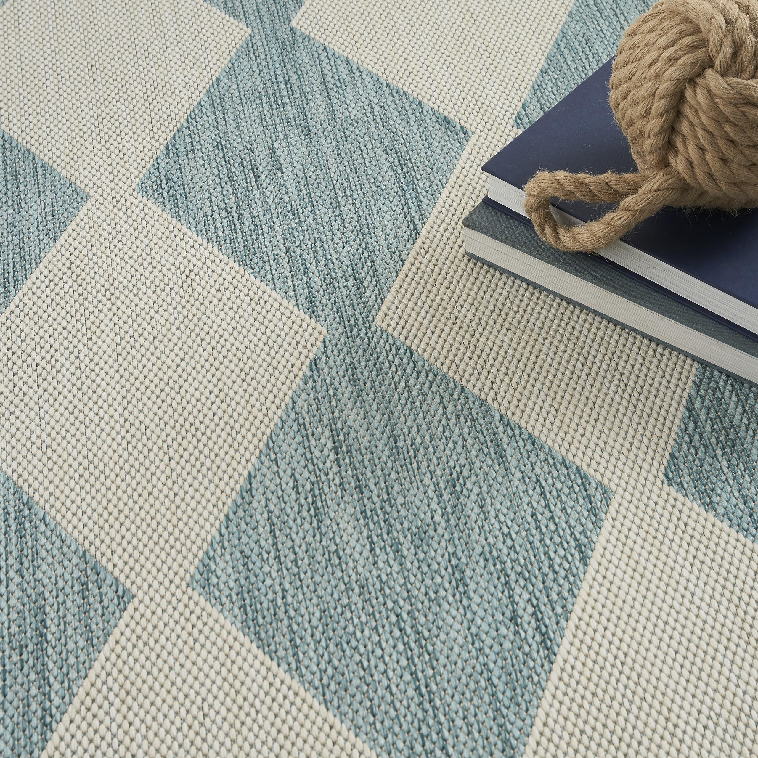 Nourison Positano Indoor/Outdoor Aqua 5' X 7' Area Rug, Easy Cleaning, Non Shedding, Bed Room, Living Room, Dining Room, Backyard, Deck, Patio (5X7)