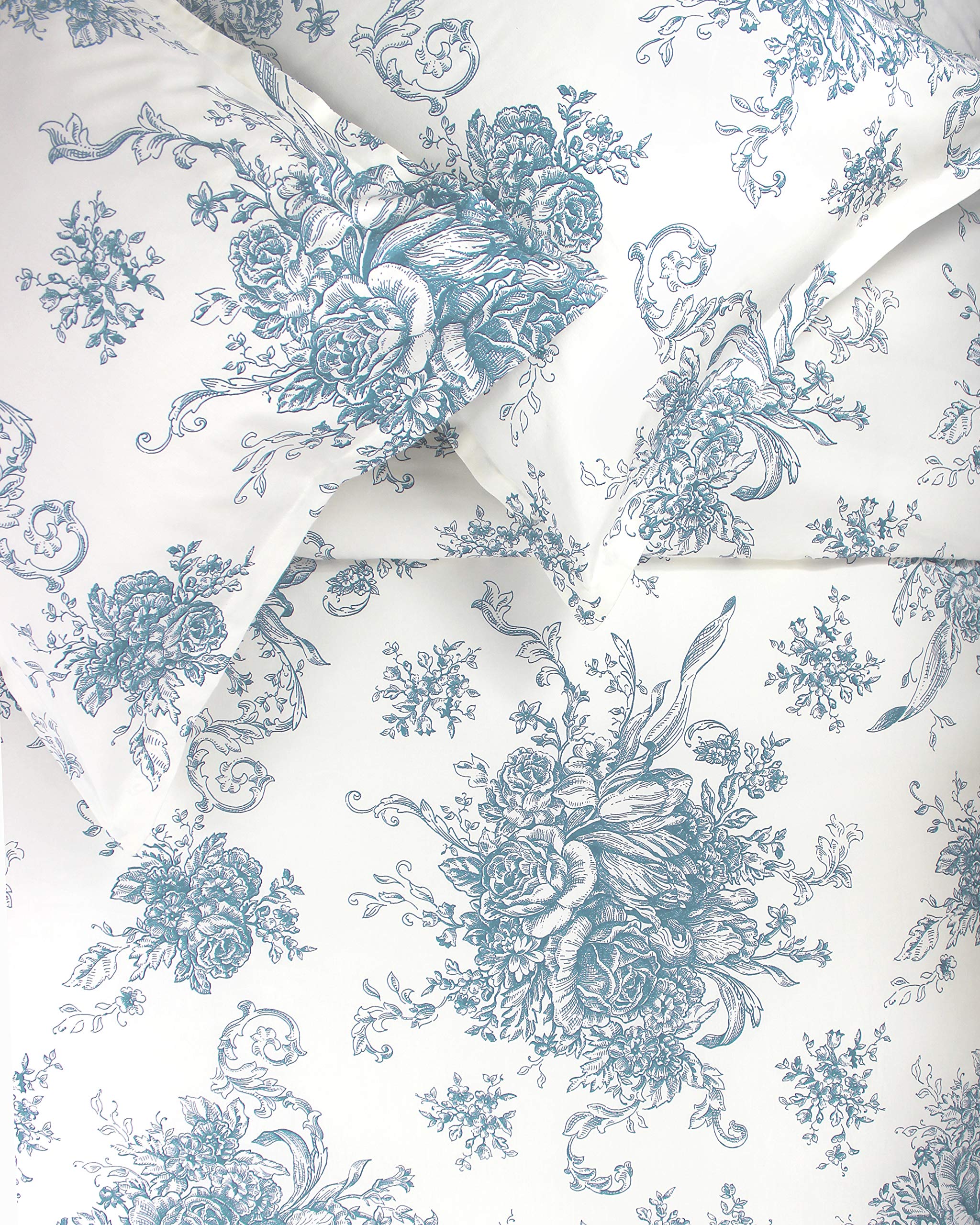 Melange Home, Light Blue M  Lange Home Toile 400 Thread Count Cotton, Full/Queen Duvet Set