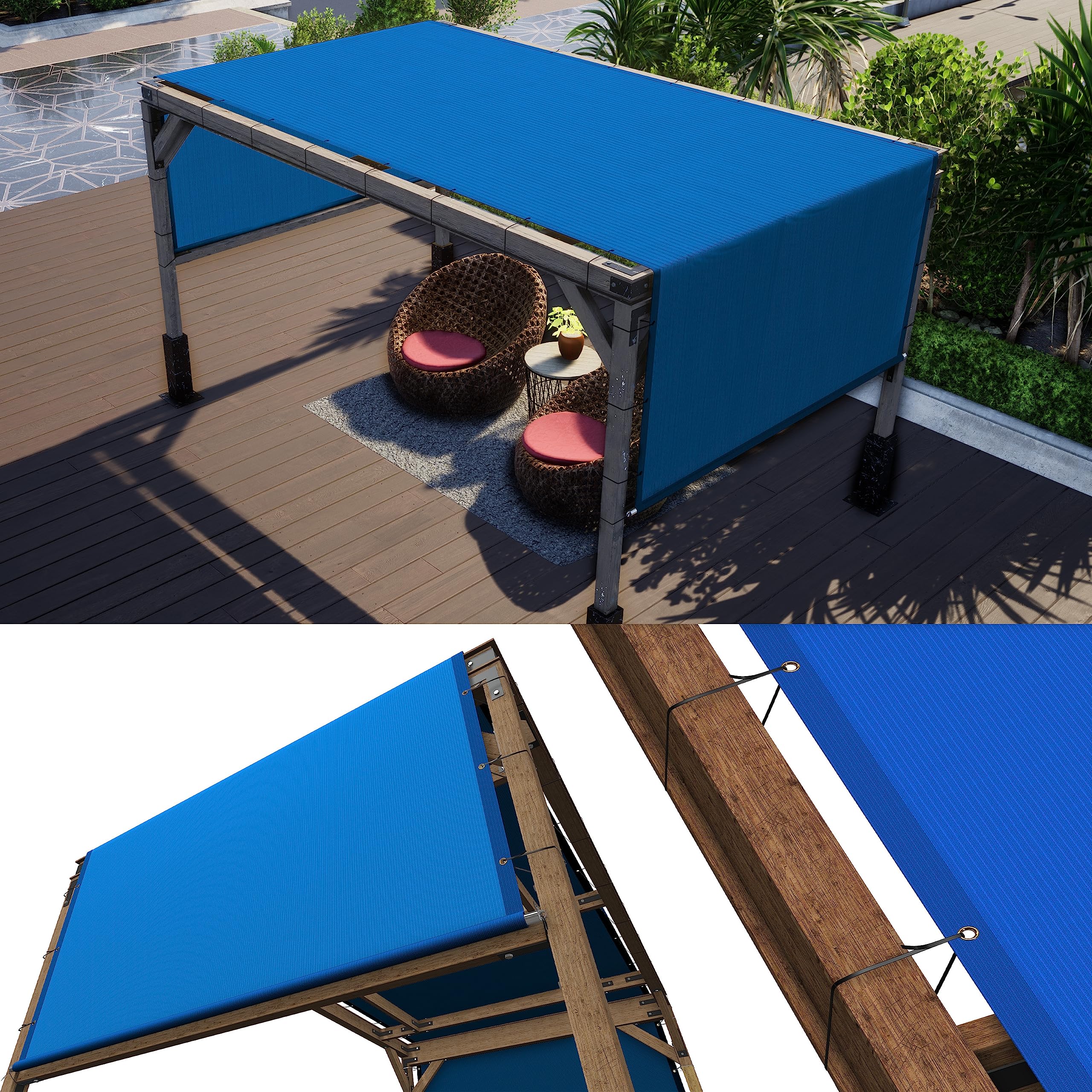 Colourtree 7' W X 7' L Blue Pergola Sun Shade Canopy Replacement Cover Upf50, Commercial Grade 260 Gsm Cloth For Outdoor Patio,