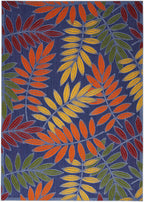 Nourison Aloha Indoor-Outdoor Navy Multicolor 6' X 9' Area Rug, Easy Cleaning, Non Shedding, Bed Room, Living Room, Dining Room, Backyard, Deck, Patio (6X9)