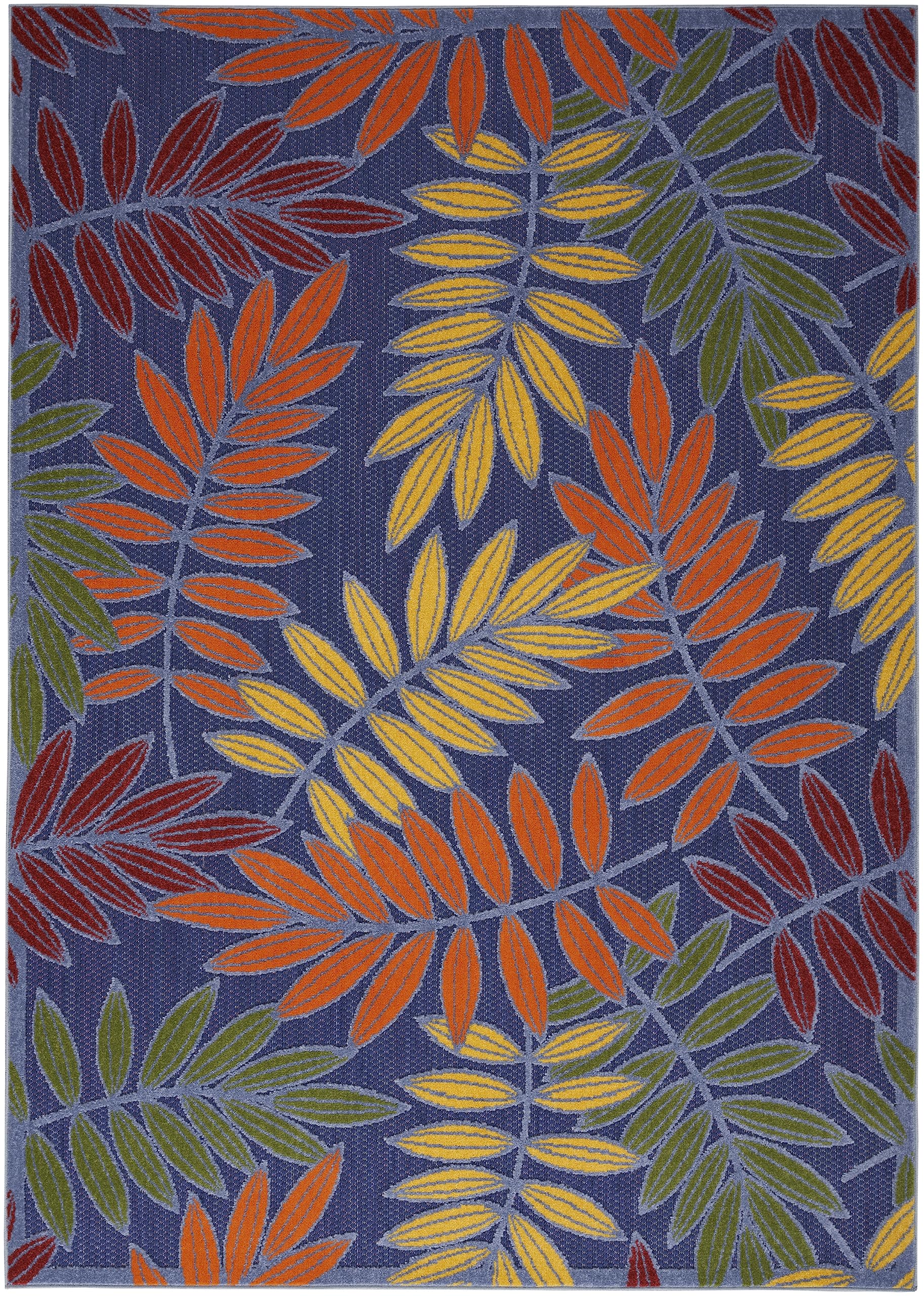 Nourison Aloha Indoor/Outdoor Navy Multicolor 5'3' X 7'5' Area Rug, Easy Cleaning, Non Shedding, Bed Room, Living Room, Dining Room, Backyard, Deck, Patio (5X7)