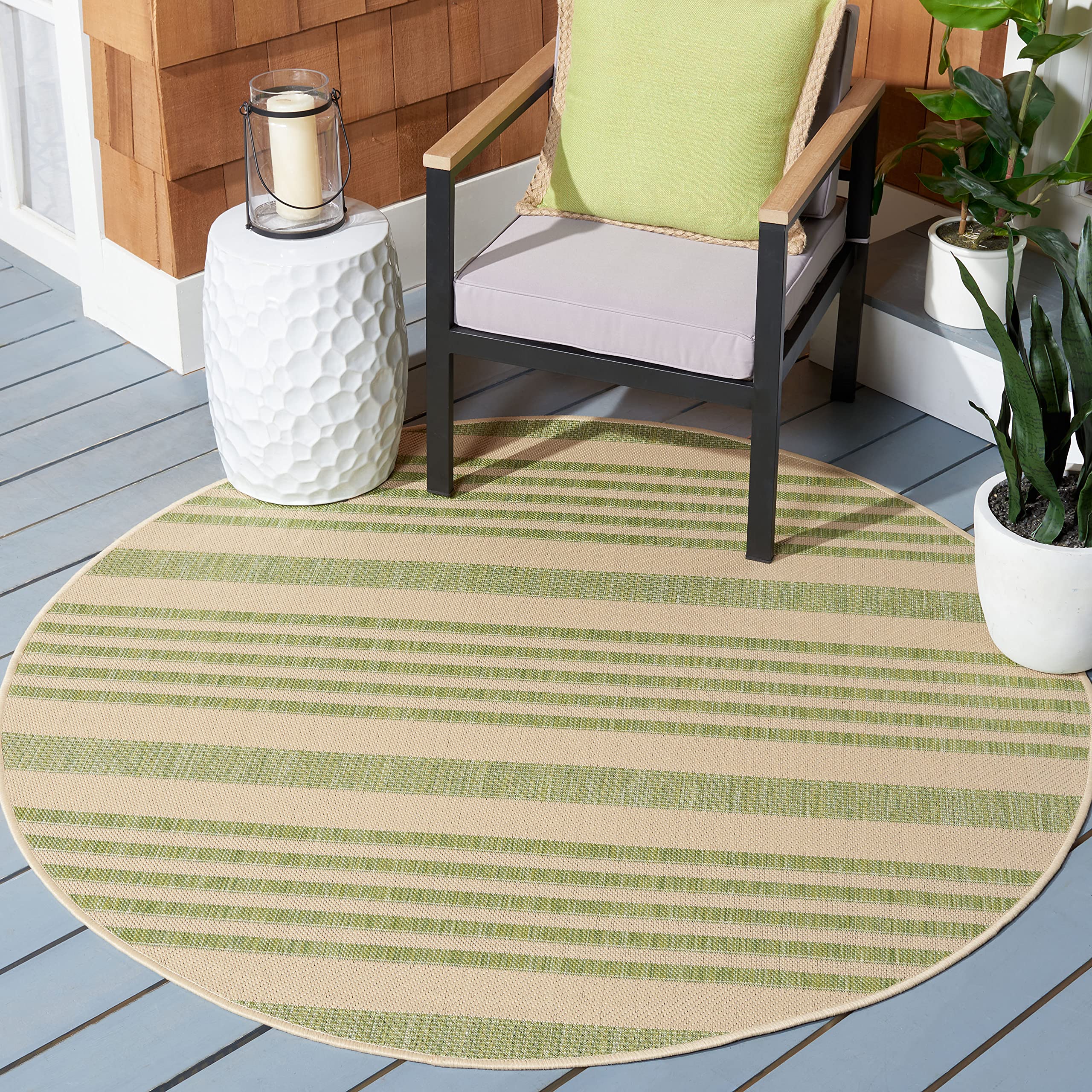 Safavieh Courtyard Collection 5'3'' Round Beige/Sweet Pea Cy6062 Stripe Indoor/ Outdoor--Waterproof Easy--Cleaning Patio Backyar