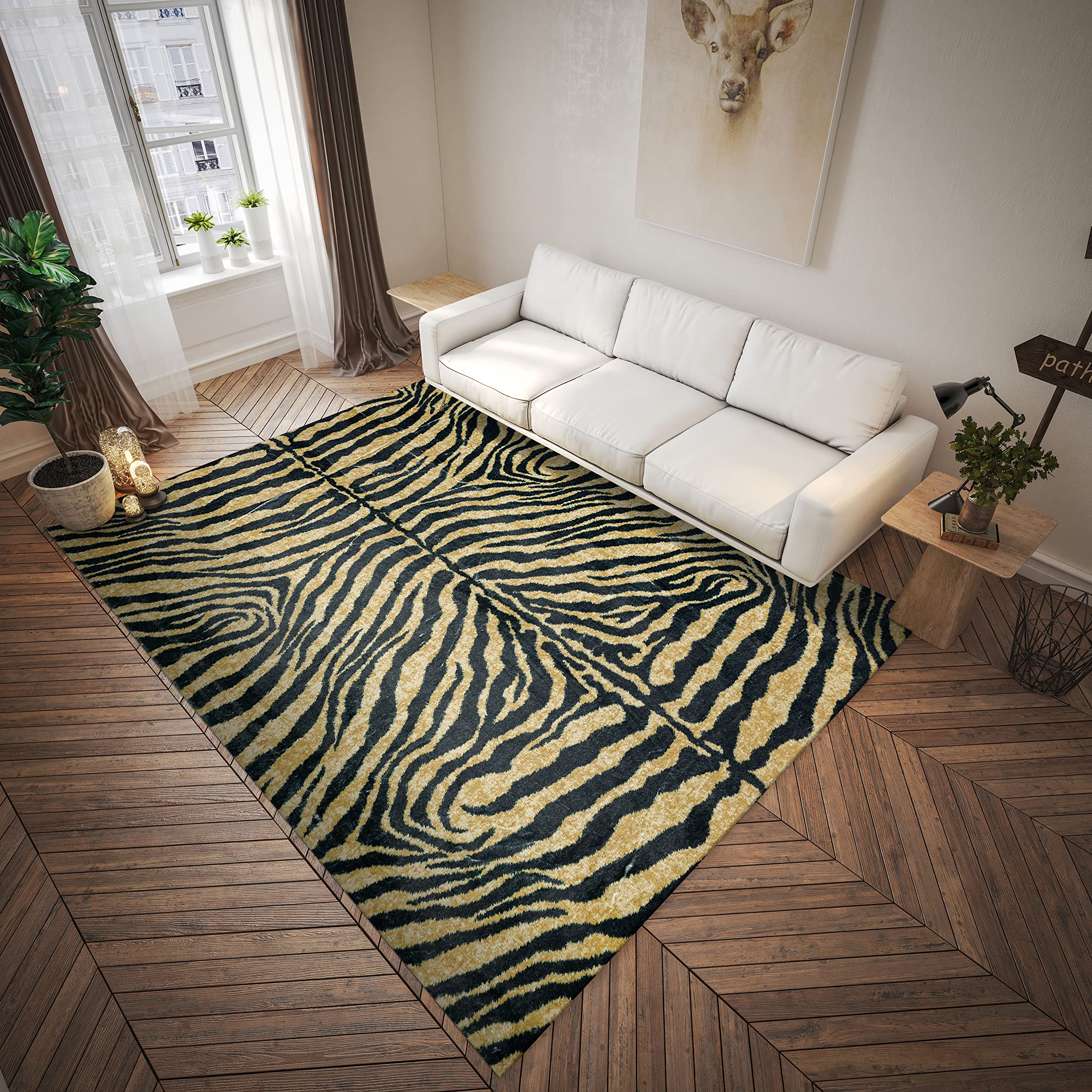 Dalyn Rugs Akina Zebra Animal Print Ak1 Faux Fur Gold 5' X 7'6"