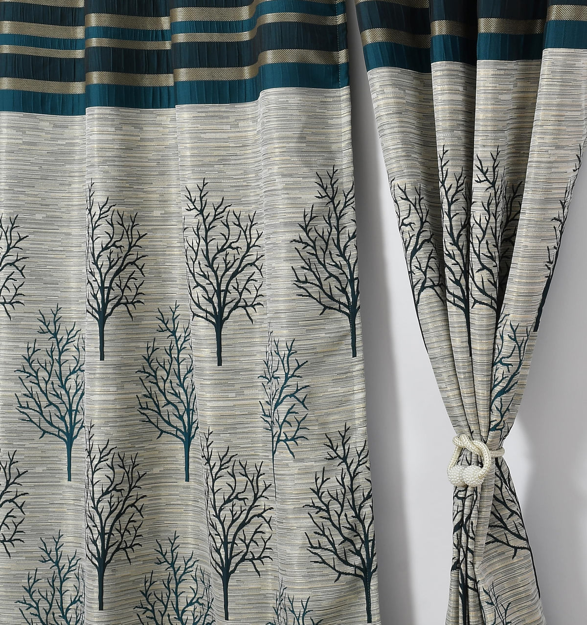 Homefab India Jacquard Blackout Jute Floral 2 Piece Eyelet Polyester Normal Curtain  7ft, Blue