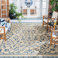 SAFAVIEH Courtyard Collection Area Rug - 9 x 12, Natural & Blue, Scroll Design, Non-Shedding & Easy Care, Indoor/Outdoor & Was
