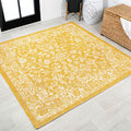 Jonathan Y Smb100E-5Sq Tela Bohemian Textured Weave Floral Indoor Outdoor -Area Rug, Coastal Traditional Transitional Easy-Cleaning,Bedroom,Kitchen,Backyard,Patio, Yellow/Cream, 5' Square