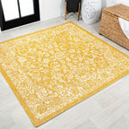 Jonathan Y Smb100E-5Sq Tela Bohemian Textured Weave Floral Indoor Outdoor -Area Rug, Coastal Traditional Transitional Easy-Cleaning,Bedroom,Kitchen,Backyard,Patio, Yellow/Cream, 5' Square