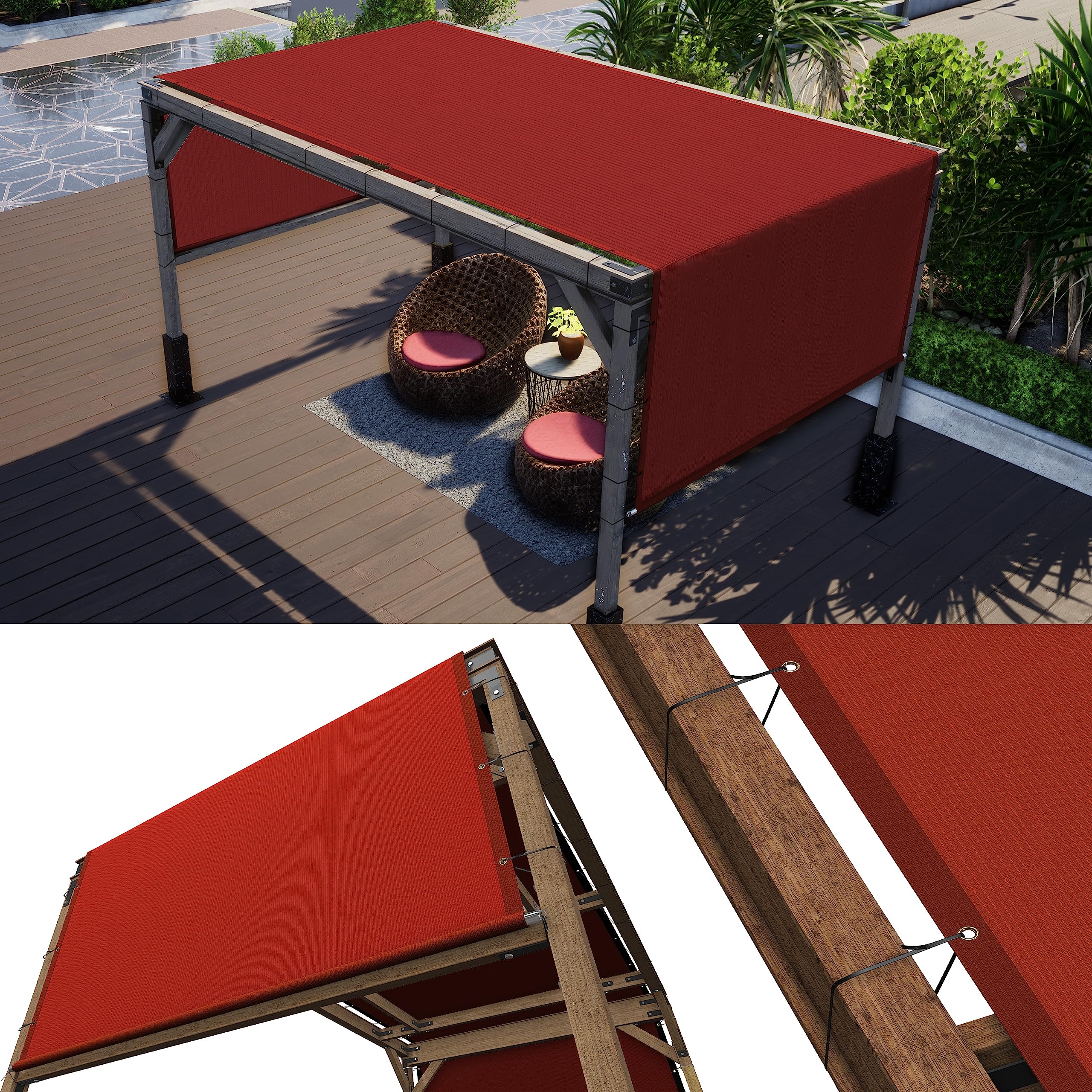 ColourTree 10' W x 17' L Red Pergola Sun Shade Canopy Replacement Cover UPF50, Commercial Grade 260 GSM Cloth for Outdoor Patio,