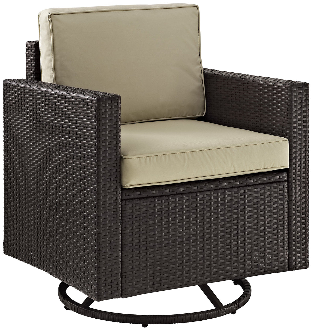 Crosley Furniture Palm Harbor Swivel Rocker Outdoor Chair, Wicker Patio Chairs for Porch, Deck, Balcony, Brown with Sand Cushions