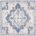 SAFAVIEH Brentwood Collection 8 Square Ivory/Navy BNT865A Medallion Distressed Non-Shedding Area Rug