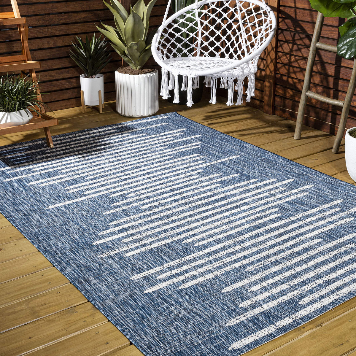 Jonathan Y Smb124C-14 Zolak Berber Stripe Geometric Blue/Ivory 10 Ft. X 14 Ft. Indoor/Outdoor Area Rug, Pet Friendly, Non-Sheddi
