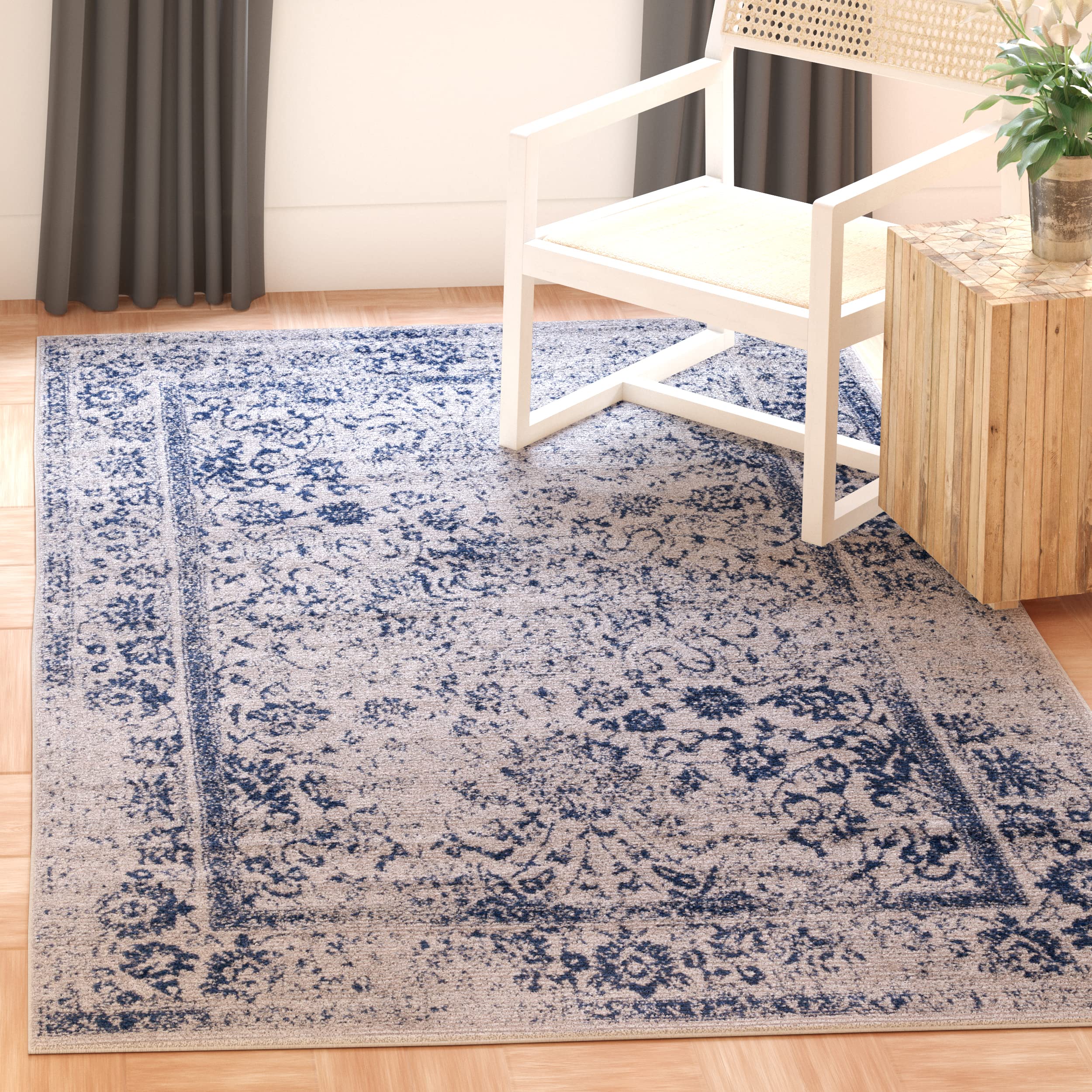 SAFAVIEH Adirondack Collection Area Rug - 51 x 76, Grey & Navy, Oriental Distressed Design, Non-Shedding & Easy Care, Ideal fo