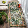 SAFAVIEH Monaco Collection Runner Rug - 22 x 16, Forest Green & Light Blue, Medallion Distressed Design, Non-Shedding & Easy C