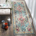 SAFAVIEH Monaco Collection Runner Rug - 22 x 22, Light Blue & Fuchsia, Medallion Distressed Design, Non-Shedding & Easy Care, 