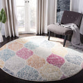 SAFAVIEH Madison Collection Area Rug - 67 Round, Creme & Yellow, Glam Ogee Trellis Distressed Design, Non-Shedding & Easy Care,