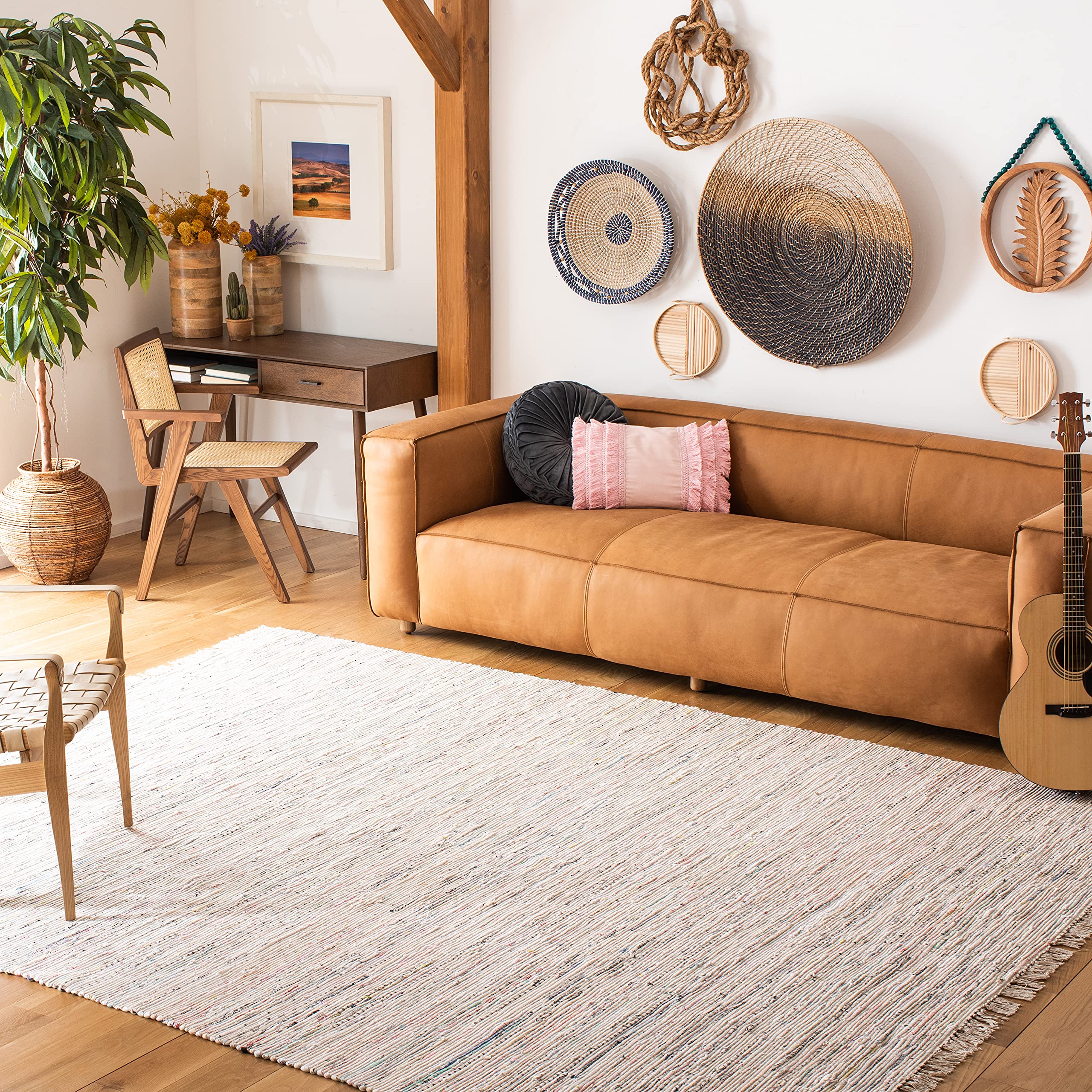 SAFAVIEH Rag Rug Collection X-Large Area Rug - 11 x 15, Ivory & Multi, Handmade Boho Stripe Cotton, Ideal for High Traffic Are