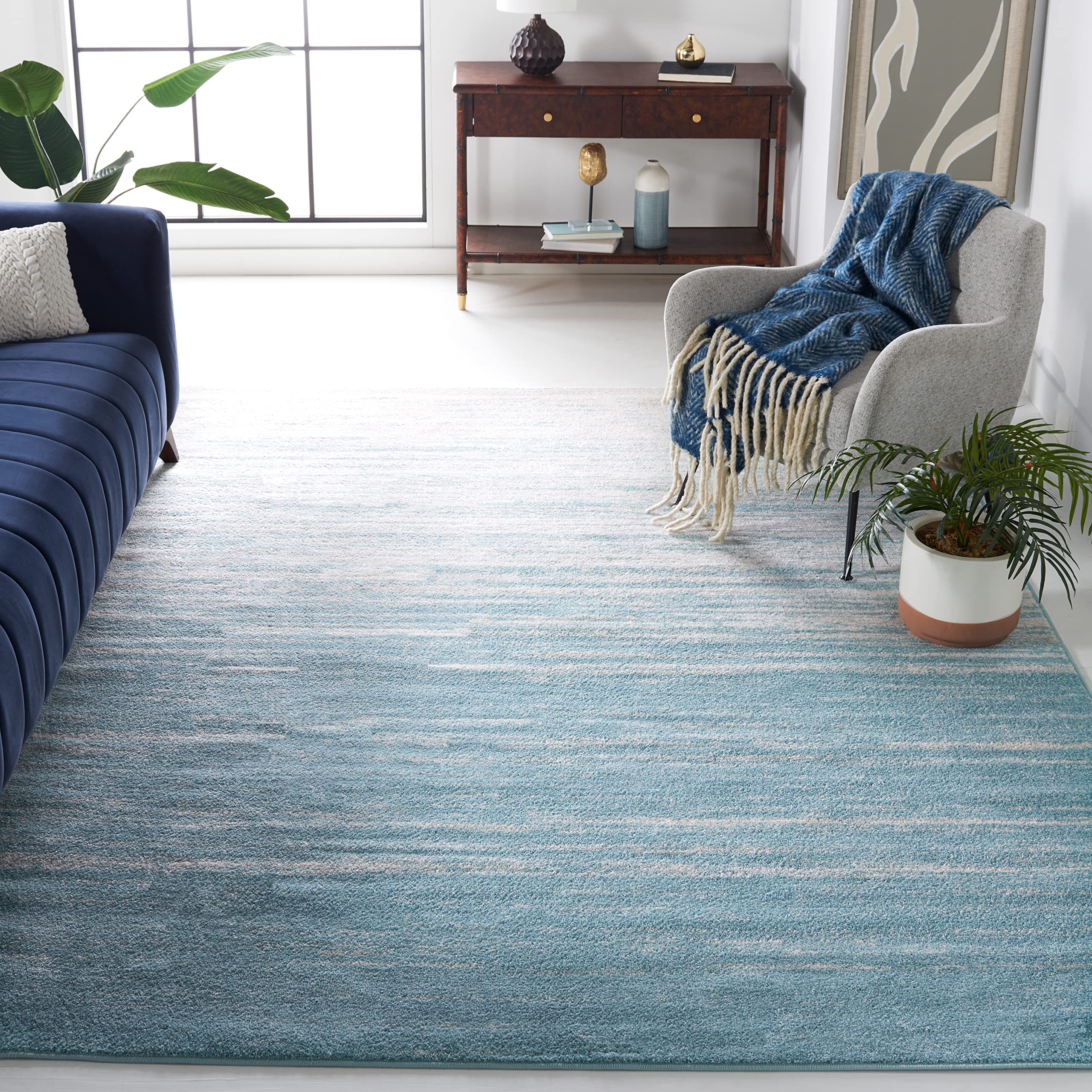 SAFAVIEH Adirondack Collection Area Rug - 9 x 12, Aqua & Ivory, Modern Ombre Design, Non-Shedding & Easy Care, Ideal for High 