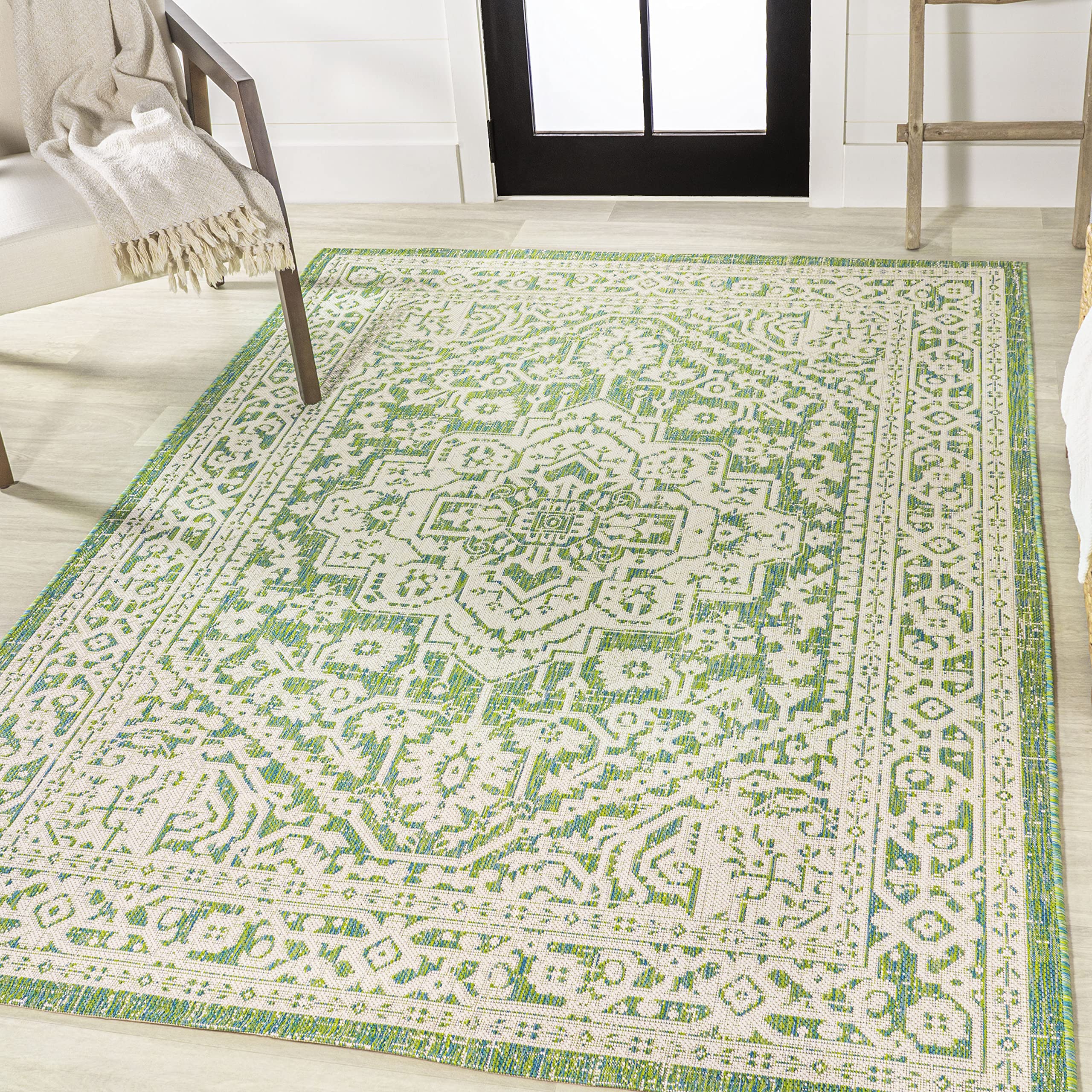Jonathan Y Smb101H-3 Sinjuri Medallion Textured Weave Indoor Outdoor Area Rug, Bohemian Traditional Transitional Easy Cleaning,B
