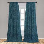 Ambesonne Navy And Teal Window Curtains, Abstract Flourish Nature Inspired Pattern Leaves Blossoms Print, Lightweight Decor 2-Pa